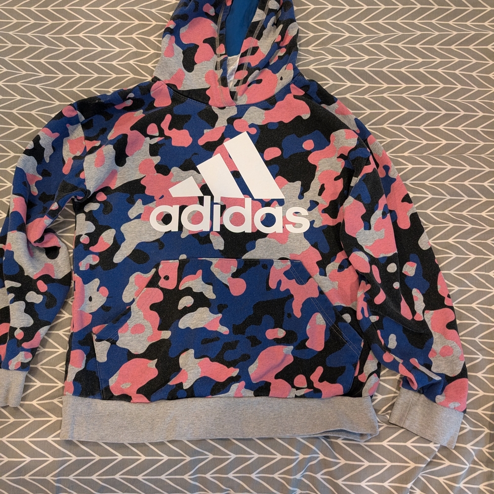 Adidas Camo Hoodie in Pink and Blue Youth Large